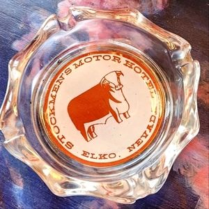 50s STEAK Bar Room Roadside Cowboy Stockmans Motor Hotel ELKO ĤCattle Ashtray 4"